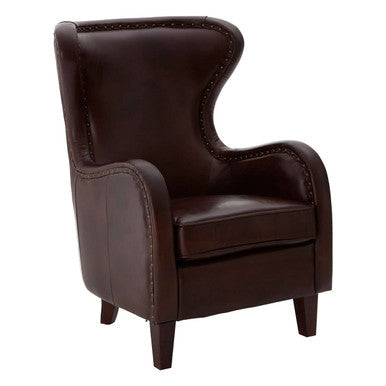 Victor Brown Leather Wingback Lounge Chair