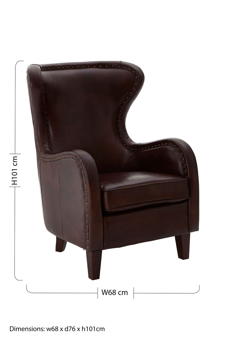 Victor Brown Leather Wingback Lounge Chair