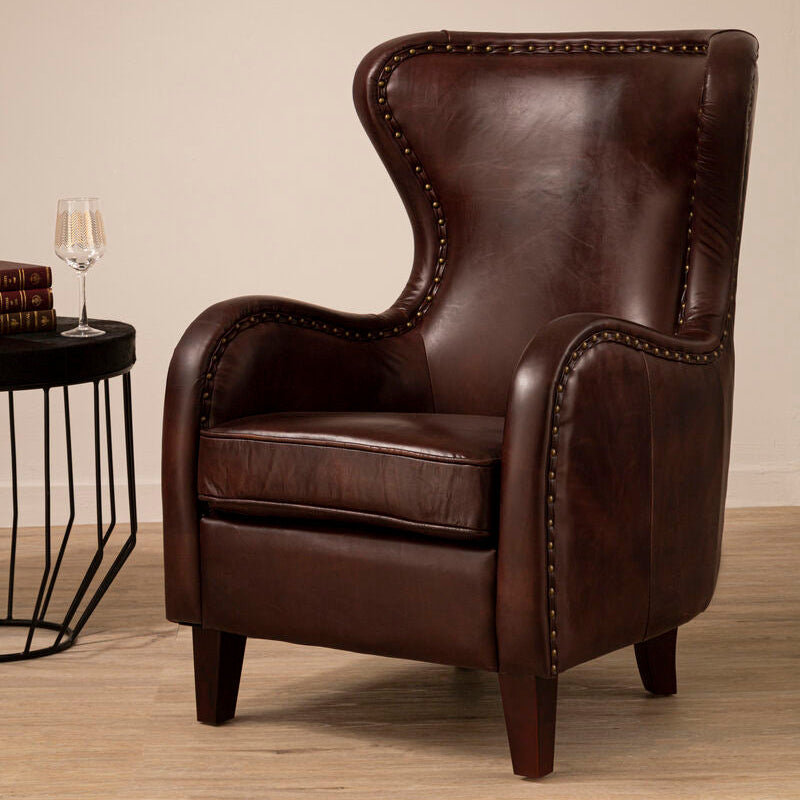 Victor Brown Leather Wingback Lounge Chair