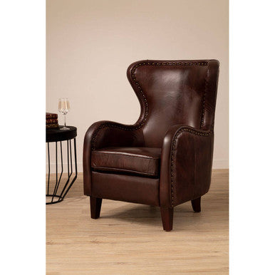 Victor Brown Leather Wingback Lounge Chair