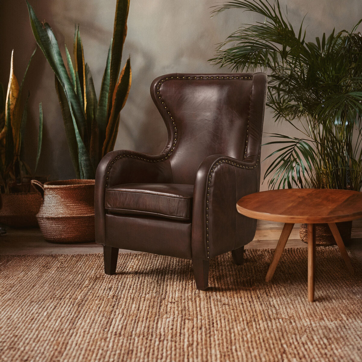 Victor Brown Leather Wingback Lounge Chair