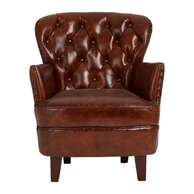 Victor Brown Leather Button Tufted Armchair