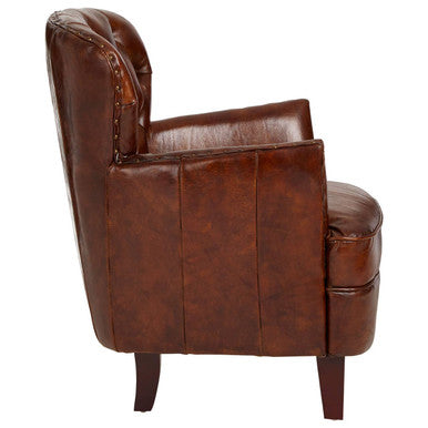 Victor Brown Leather Button Tufted Armchair