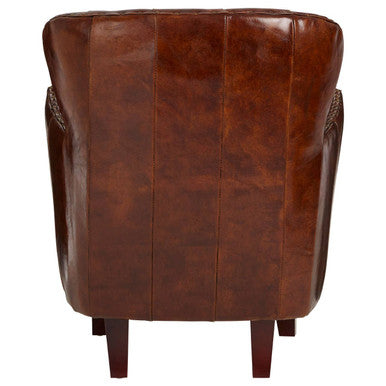 Victor Brown Leather Button Tufted Armchair