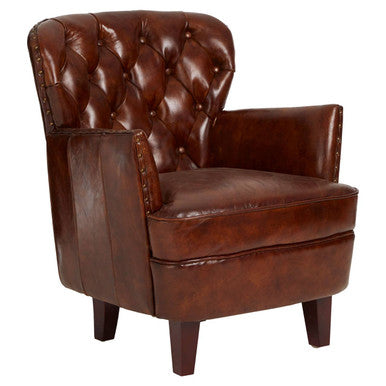Victor Brown Leather Button Tufted Armchair