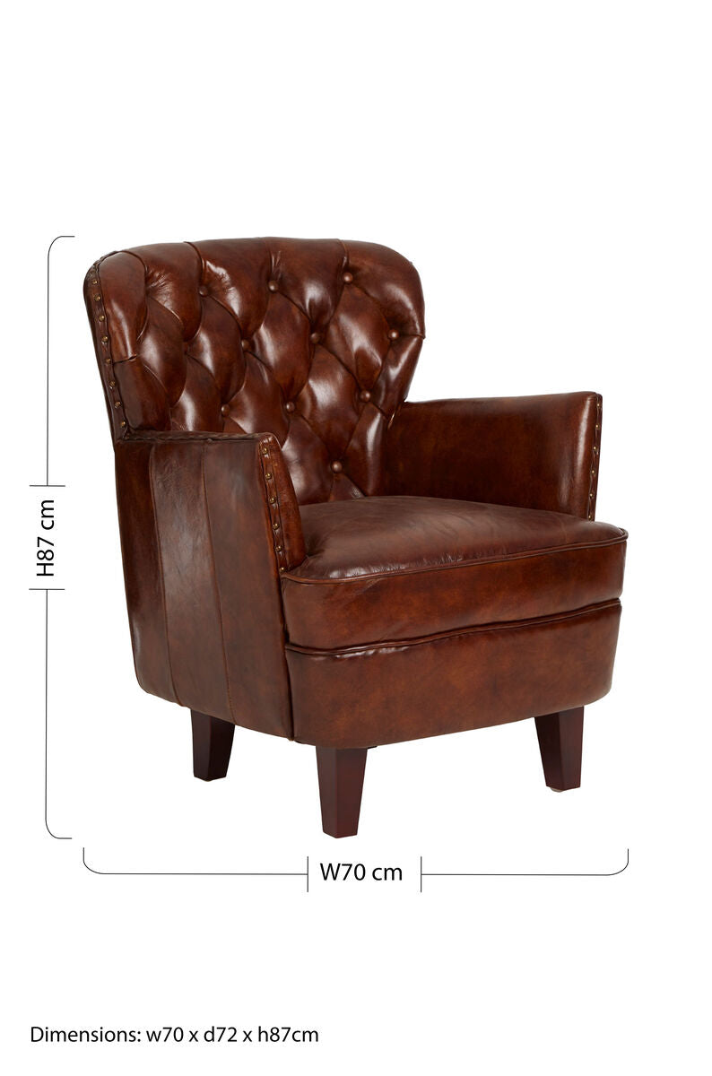 Victor Brown Leather Button Tufted Armchair