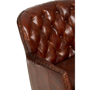 Victor Brown Leather Button Tufted Armchair
