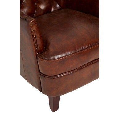 Victor Brown Leather Button Tufted Armchair