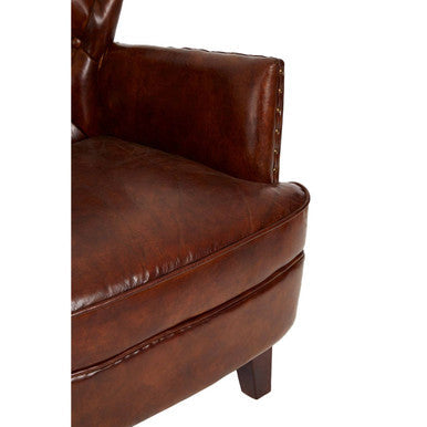 Victor Brown Leather Button Tufted Armchair