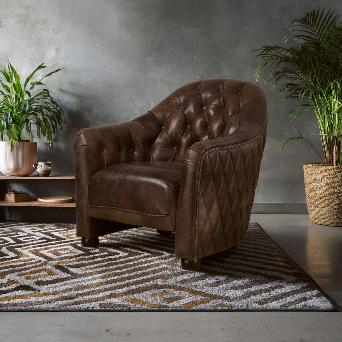 Victor Dark Grey Brown Leather Tub Chair