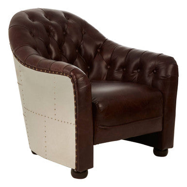 Victor Brown Leather Button Tufted Tub Chair