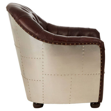 Victor Brown Leather Button Tufted Tub Chair
