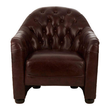 Victor Brown Leather Button Tufted Tub Chair