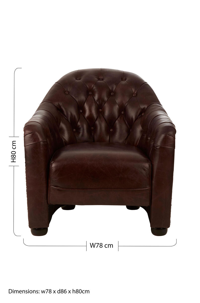 Victor Brown Leather Button Tufted Tub Chair