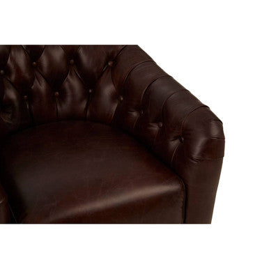Victor Brown Leather Button Tufted Tub Chair