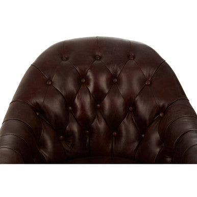 Victor Brown Leather Button Tufted Tub Chair