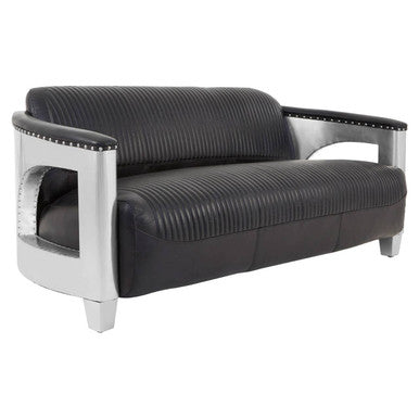 Victor Black Leather Channel Tufted 3 Seater Sofa