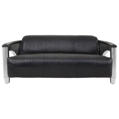 Victor Black Leather Channel Tufted 3 Seater Sofa