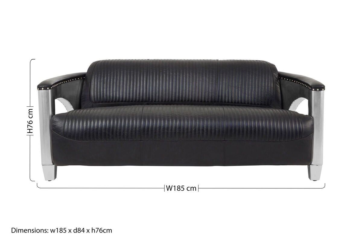 Victor Black Leather Channel Tufted 3 Seater Sofa