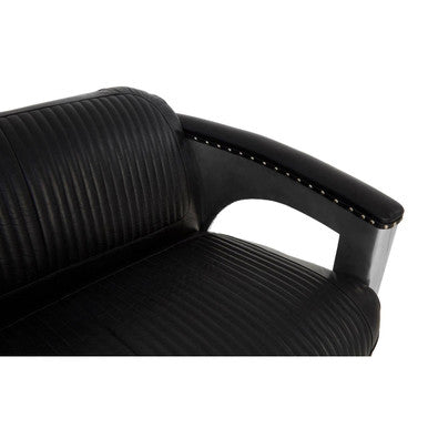 Victor Black Leather Channel Tufted 3 Seater Sofa