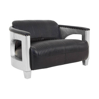 Victor Black Leather Channel Tufted 2 Seater Sofa