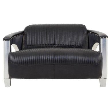 Victor Black Leather Channel Tufted 2 Seater Sofa
