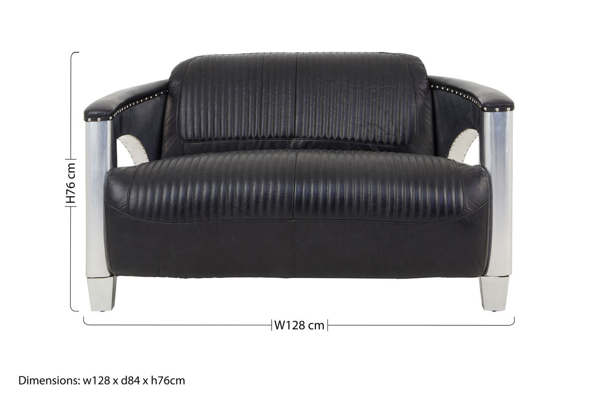 Victor Black Leather Channel Tufted 2 Seater Sofa