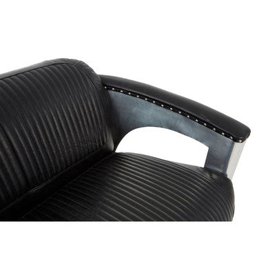 Victor Black Leather Channel Tufted 2 Seater Sofa