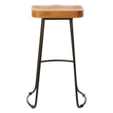 Lyon Natural Oak Wood Bar Stool with Black Finish Base