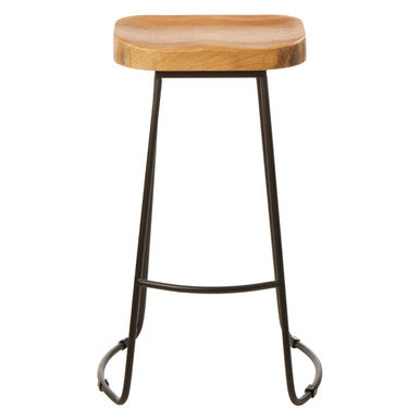 Lyon Natural Oak Wood Bar Stool with Black Finish Base