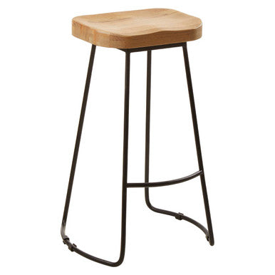 Lyon Oak Wood and Black Metal Bar Stool