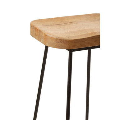 Lyon Oak Wood and Black Metal Bar Stool