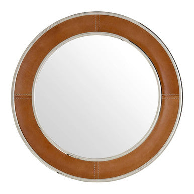 Tan Genuine Leather Round Wall Mirror | Churchill