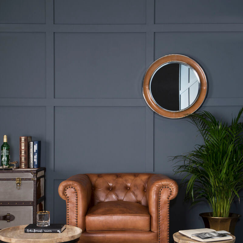 Tan Genuine Leather Round Wall Mirror | Churchill