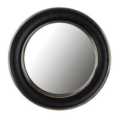 Black Genuine Leather Wide Rim Wall Mirror | Churchill