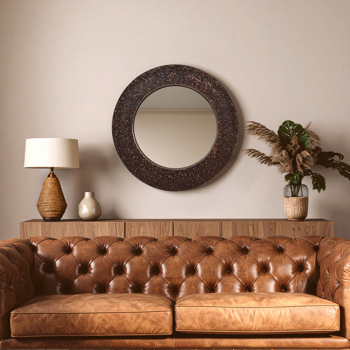 Akola Copper Finish Metal Round Wall Mirror