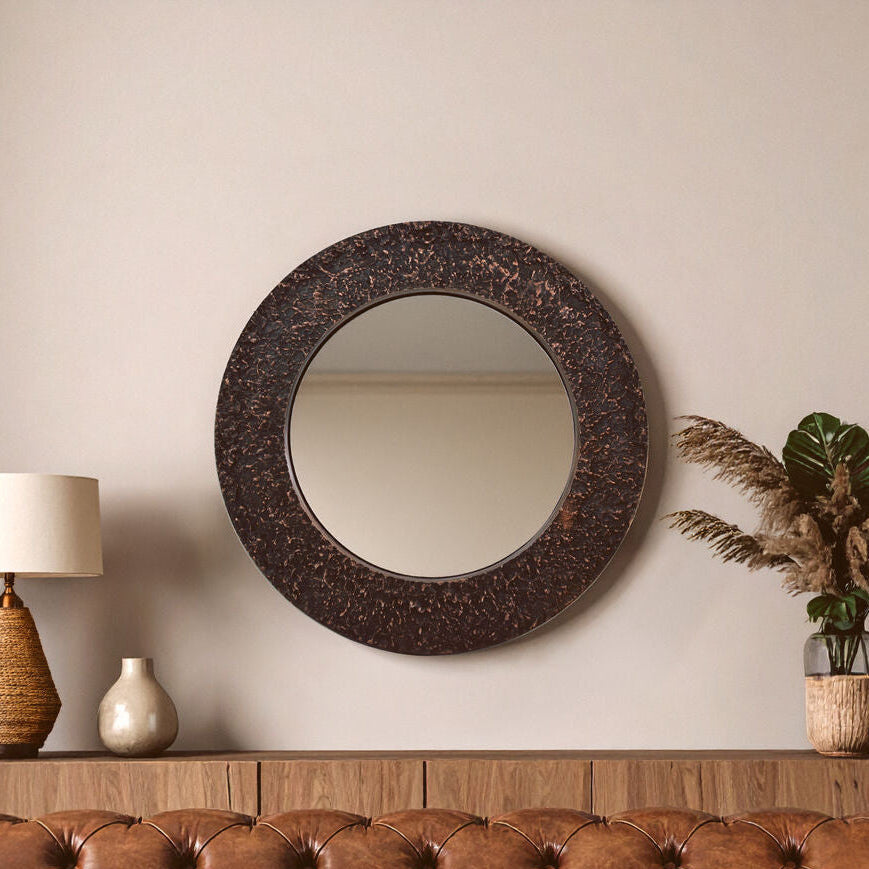 Akola Copper Finish Metal Round Wall Mirror