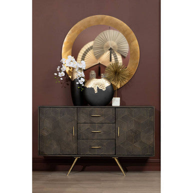 Brushed Gold Round Wall Mirror | Grenoble