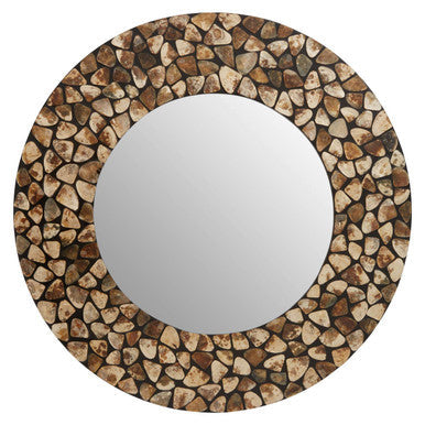 Round Black Wall Mirror with Seashell Inlay | Palu