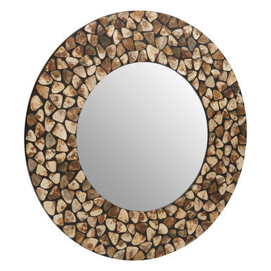 Round Black Wall Mirror with Seashell Inlay | Palu
