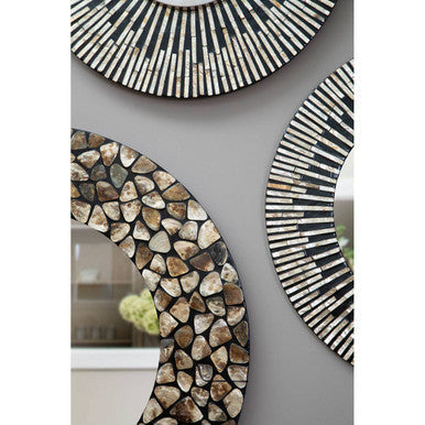 Round Black Wall Mirror with Seashell Inlay | Palu