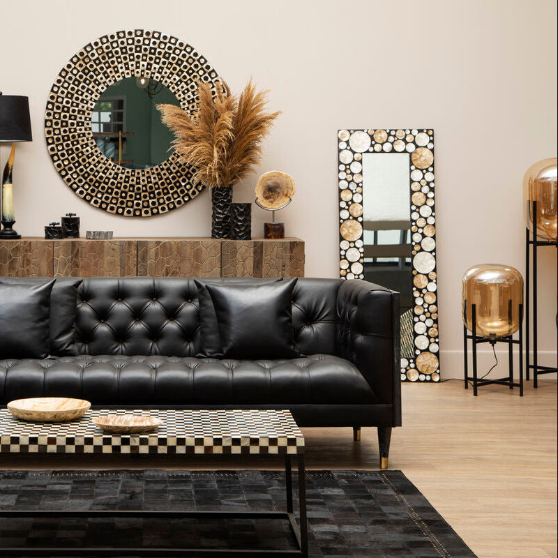 Rectangular Black Wall Mirror with Shell Inlay | Palu