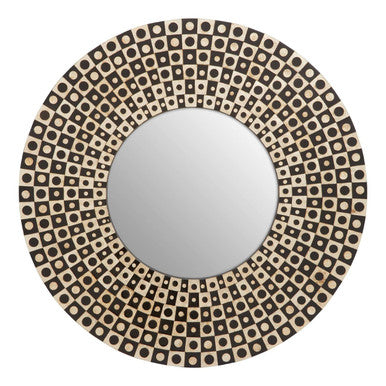 Round Black Wall Mirror with Shell Inlay | Palu