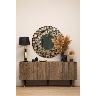 Round Black Wall Mirror with Shell Inlay | Palu