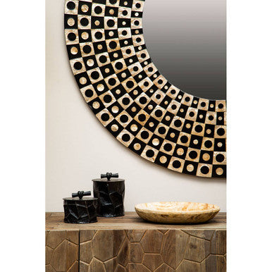 Round Black Wall Mirror with Shell Inlay | Palu