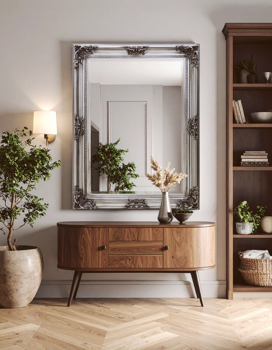 Silver Wooden Frame Wall Mirror | Lora