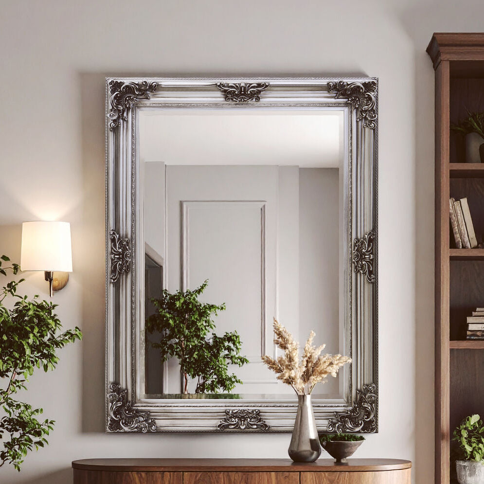 Silver Wooden Frame Wall Mirror | Lora