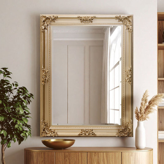 Gold Finish Wooden Frame Wall Mirror | Lora