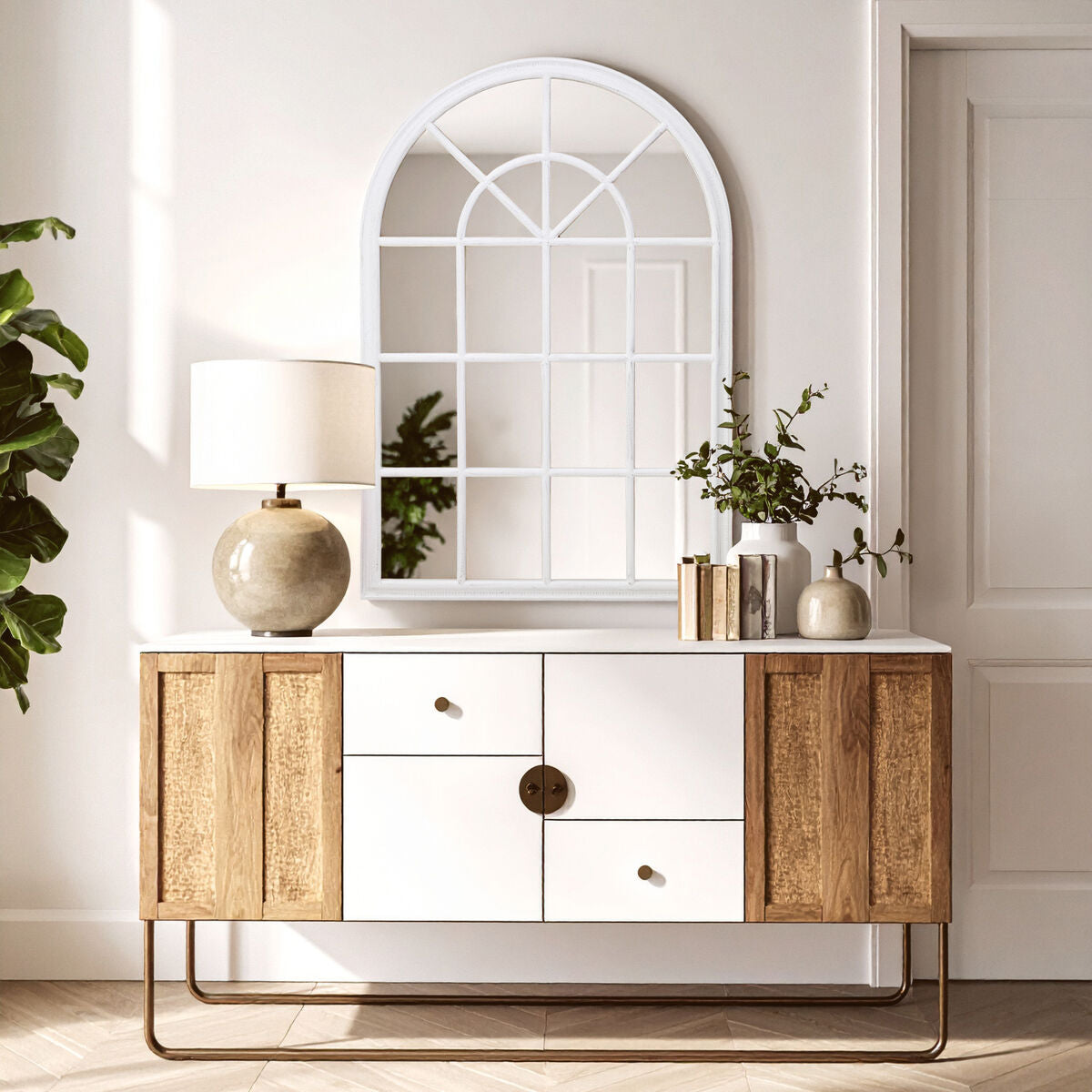 White Arched Wooden Frame Wall Mirror | Lovida