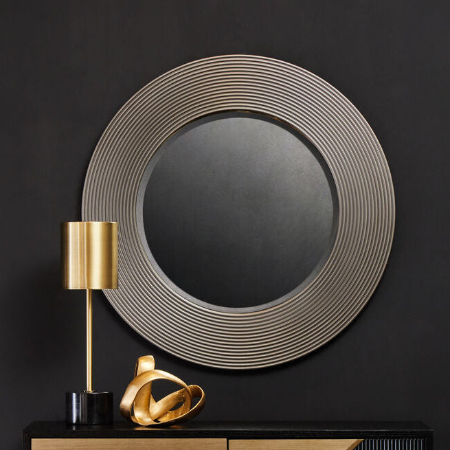 Grey Ribbed Round Wall Mirror | Dervio